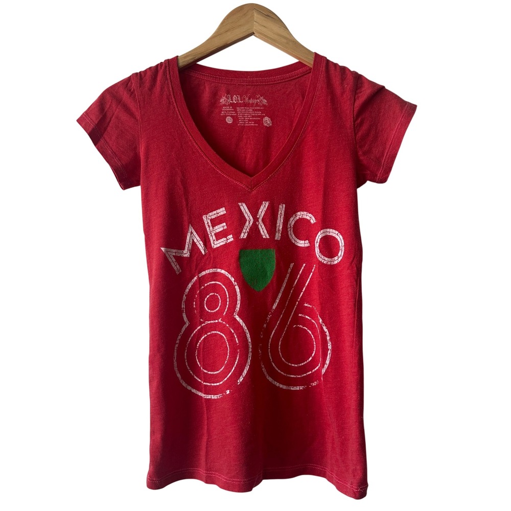 LOL Vintage Mexico 86 Red V Neck Graphic T Shirt Womens XS AJ9829RTRQ403S